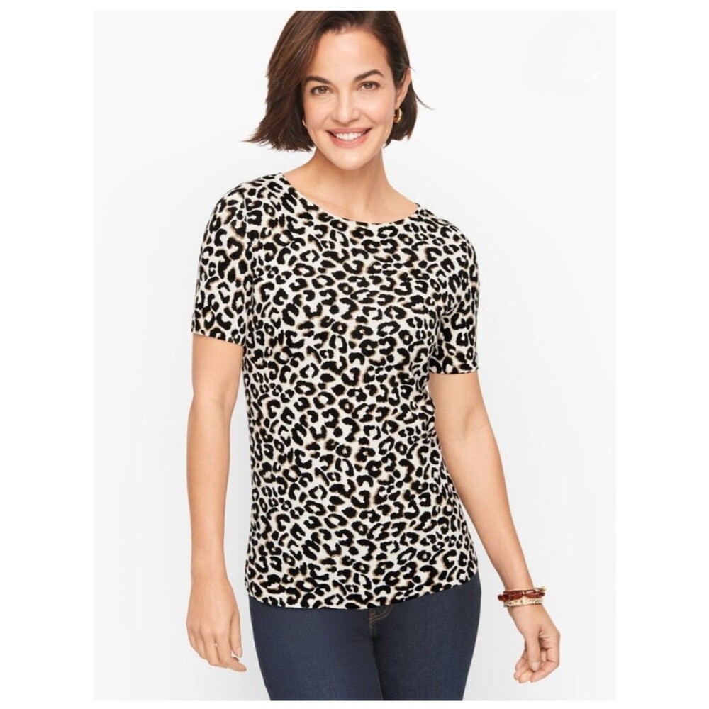 Talbots Women's Plus X 14W-16W Cheetah Print Cotton Sweater Lightweight Stretch